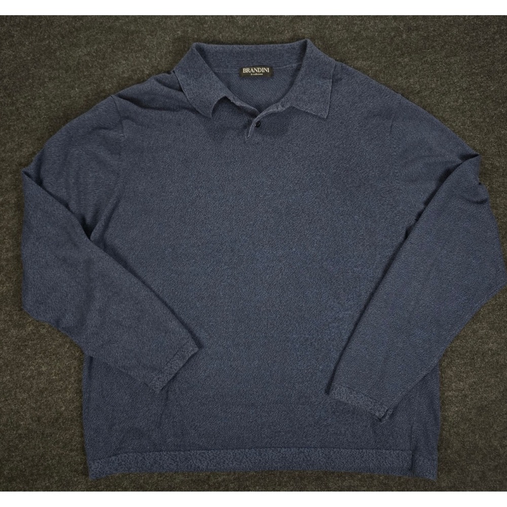 BRANDINI le collezioni Men's Dark Blue Heathered Long Sleeve Polo Shirt